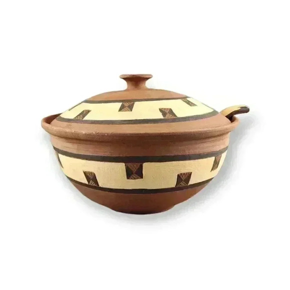 Hand Thrown Art Pottery Soup Tureen & Bowls Gabane, Botswana African Tribal Art - Picture 2 of 11